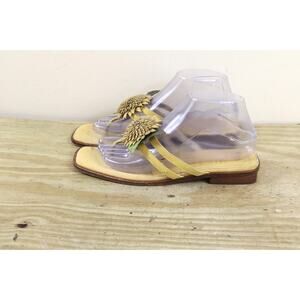 Vintage Salvatore Ferragamo Sandals 8.5B Yellow Floral Leather Thong Shoes Boho